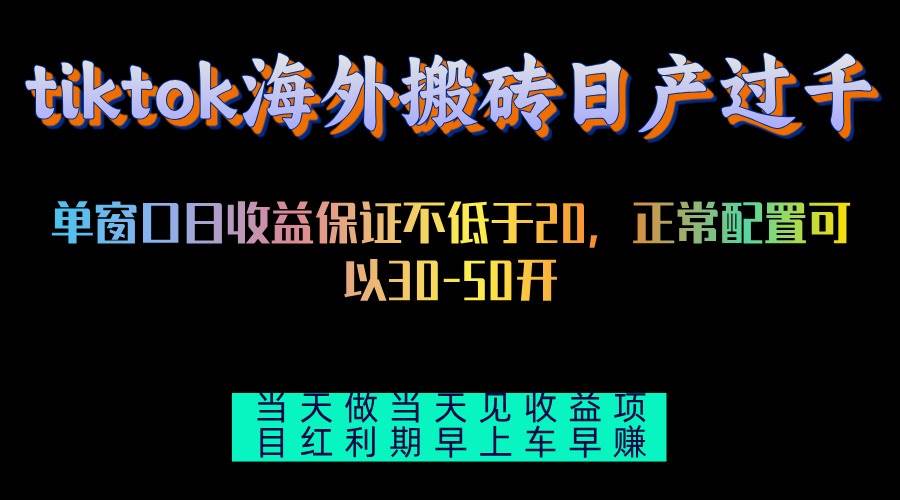 （13079期）tiktok海外搬砖项目单机日产过千当天做当天见收益|无忧资源社