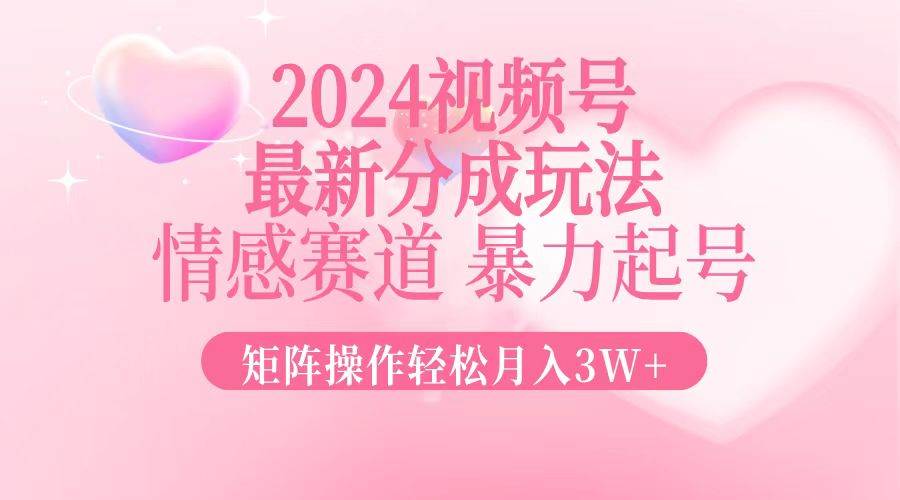 （12922期）2024最新视频号分成玩法，情感赛道，暴力起号，矩阵操作轻松月入3W+|无忧资源社