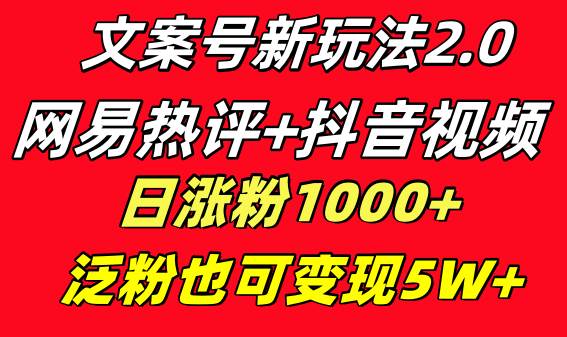 （8484期）文案号新玩法 网易热评+抖音文案 一天涨粉1000+ 多种变现模式 泛粉也可变现|无忧资源社