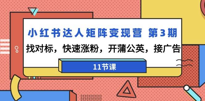（9203期）小红书达人矩阵变现营 第3期，找对标，快速涨粉，开蒲公英，接广告-11节课|无忧资源社