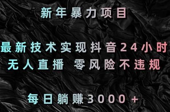 新年暴力项目，最新技术实现抖音24小时无人直播，零风险不违规，每日躺赚3000＋【揭秘】|无忧资源社