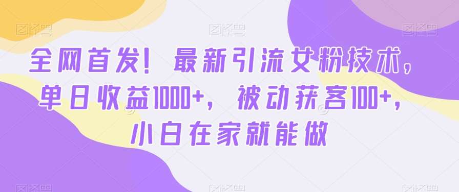 全网首发！最新引流女粉技术，单日收益1000+，被动获客100+，小白在家就能做【揭秘】|无忧资源社