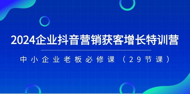 2024企业抖音营销获客增长特训营，中小企业老板必修课（29节课）|无忧资源社