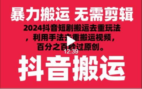 2024最新抖音搬运技术，抖音短剧视频去重，手法搬运，利用工具去重，秒过原创！|无忧资源社