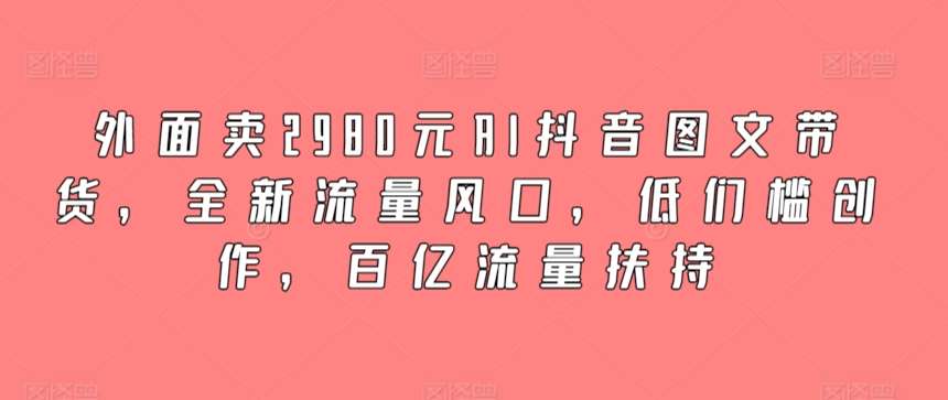 外面卖2980元AI抖音图文带货，全新流量风口，低们槛创作，百亿流量扶持|无忧资源社