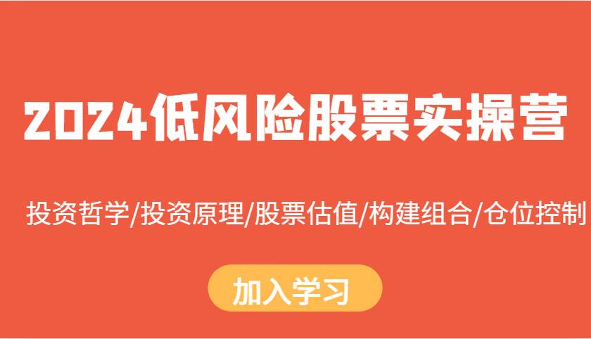 2024低风险股票实操营：投资哲学/投资原理/股票估值/构建组合/仓位控制|无忧资源社