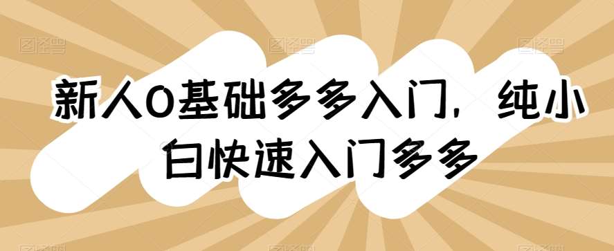 新人0基础多多入门，​纯小白快速入门多多|无忧资源社