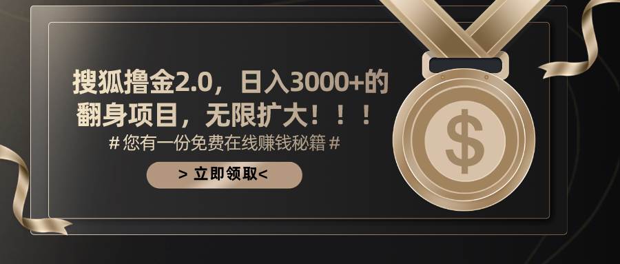 （11196期）搜狐撸金2.0日入3000+，可无限扩大的翻身项目|无忧资源社