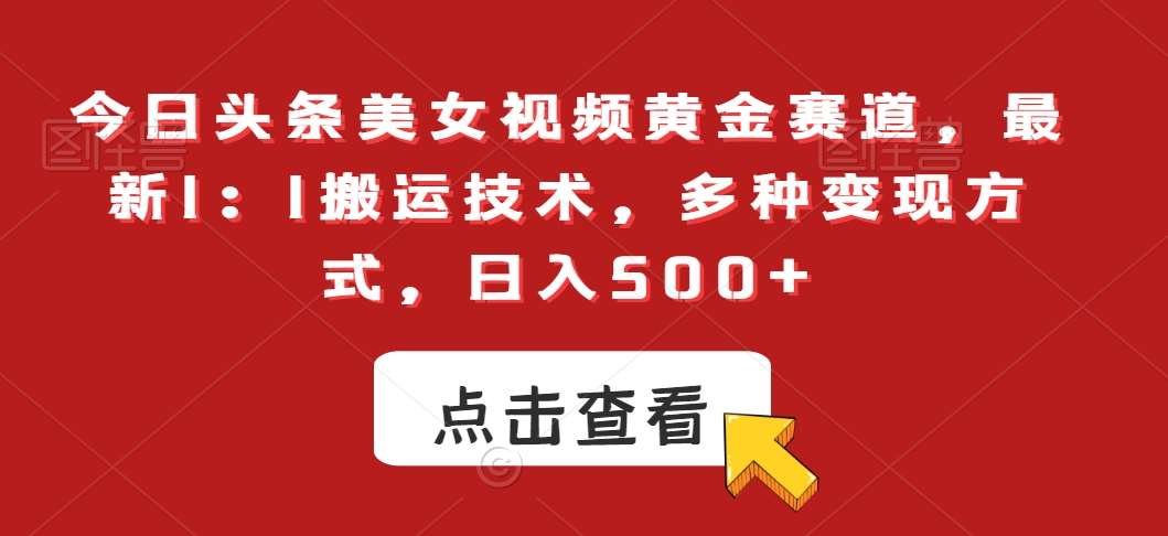 今日头条美女视频黄金赛道，最新1：1搬运技术，多种变现方式，日入500+【揭秘】|无忧资源社