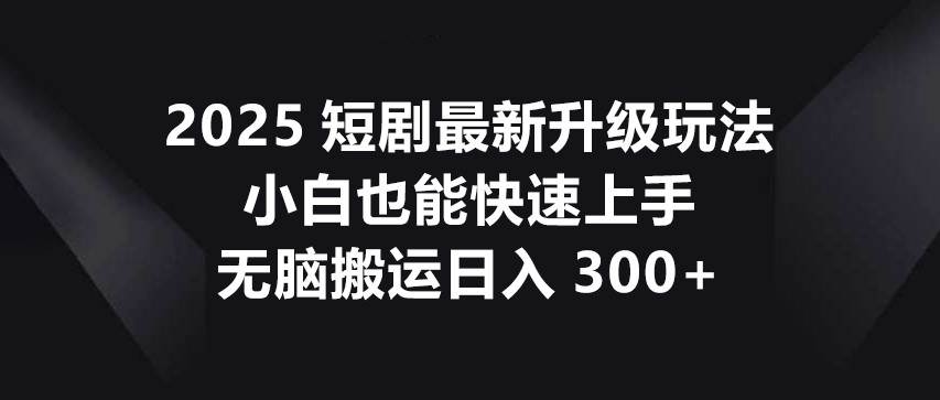 2025短剧最新升级玩法，小白也能快速上手，无脑搬运日入300+|无忧资源社