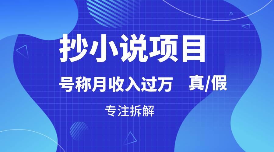 抄小说项目，号称月入过万，到底是否真实，能不能做，详细拆解|无忧资源社