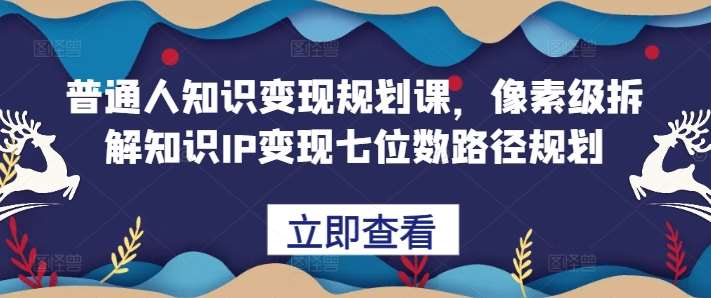 普通人知识变现规划课，像素级拆解知识IP变现七位数路径规划|无忧资源社