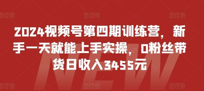 2024视频号第四期训练营，新手一天就能上手实操，0粉丝带货日收入3455元|无忧资源社