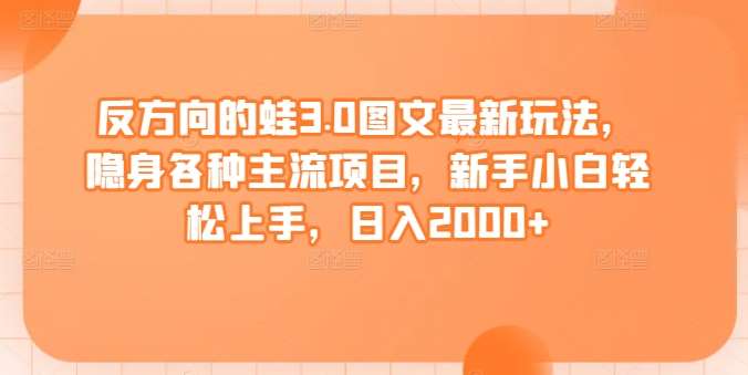 反方向的蛙3.0图文最新玩法，隐身各种主流项目，新手小白轻松上手，日入2000+【揭秘】|无忧资源社