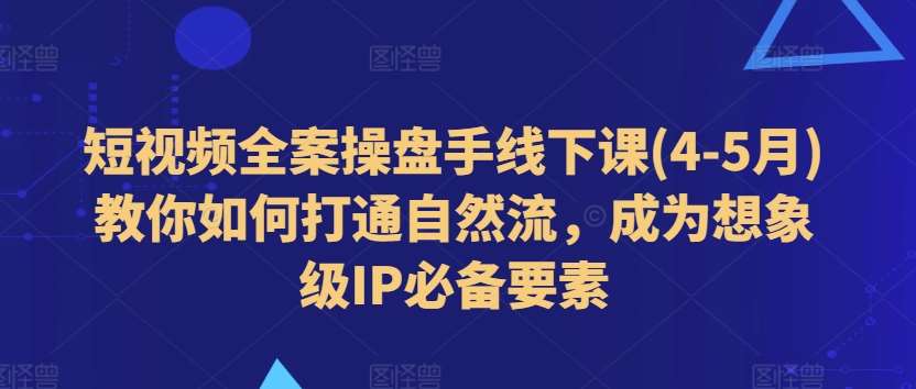 短视频全案操盘手线下课(4-5月)教你如何打通自然流，成为想象级IP必备要素|无忧资源社