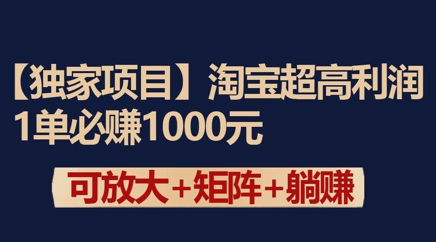 独家淘宝超高利润项目：1单必赚1000元，可放大可矩阵操作|无忧资源社