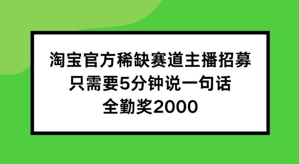 淘宝官方稀缺赛道主播招募 ，只需要5分钟说一句话， 全勤奖2000【揭秘】|无忧资源社