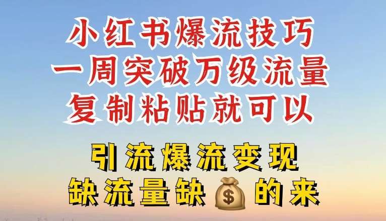 小红书爆流技巧，一周突破万级流量，复制粘贴就可以，引流爆流变现【揭秘】|无忧资源社