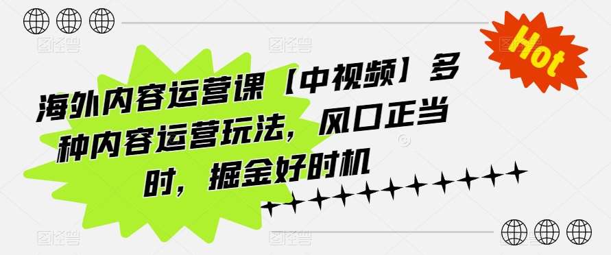 海外内容运营课【中视频】多种内容运营玩法，风口正当时，掘金好时机|无忧资源社