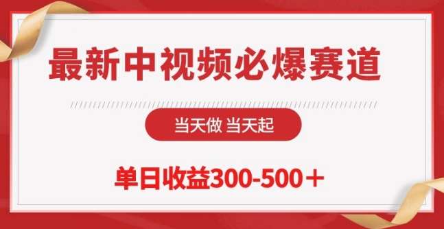 最新中视频必爆赛道，当天做当天起，单日收益300-500+【揭秘】|无忧资源社