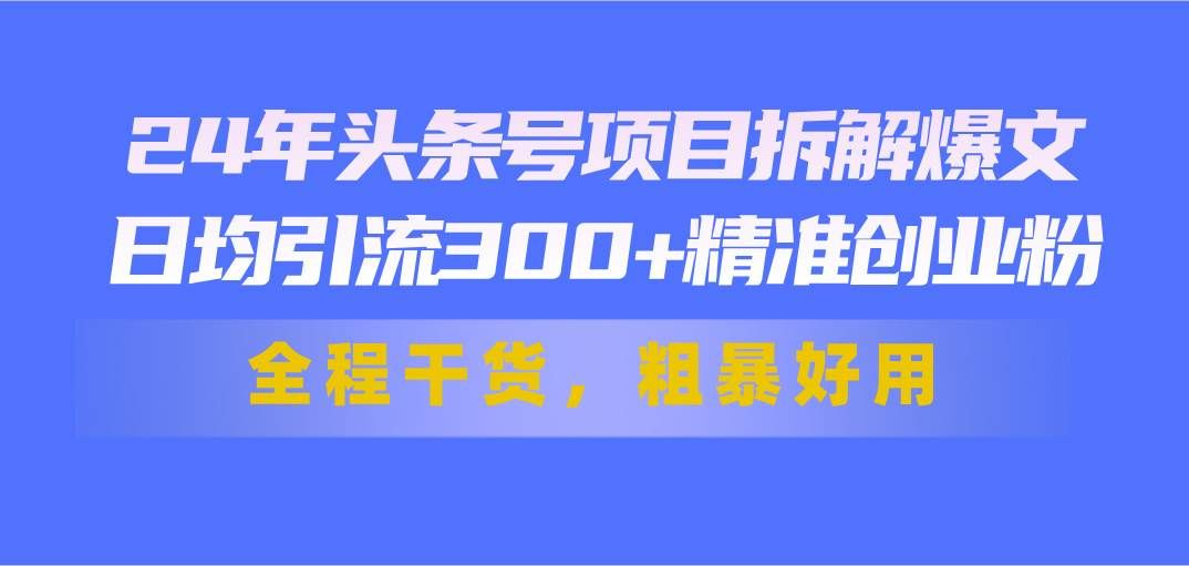 （11397期）24年头条号项目拆解爆文，日均引流300+精准创业粉，全程干货，粗暴好用|无忧资源社