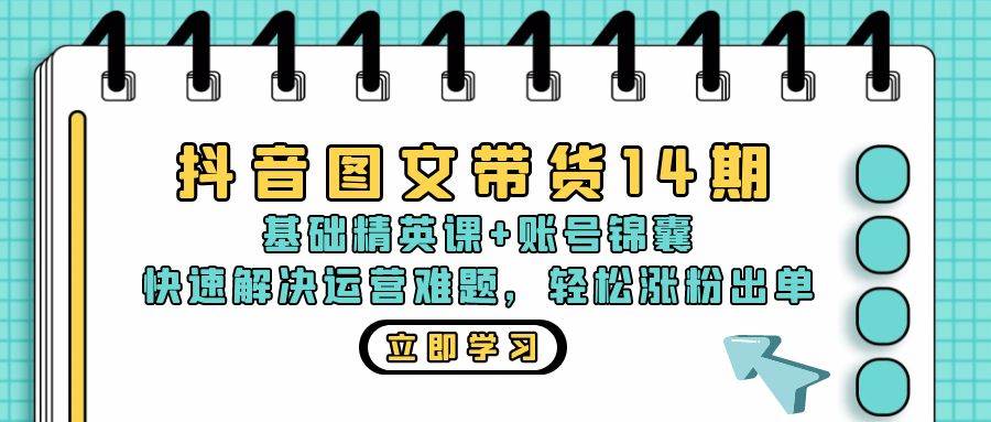 （13107期）抖音 图文带货14期：基础精英课+账号锦囊，快速解决运营难题 轻松涨粉出单|无忧资源社
