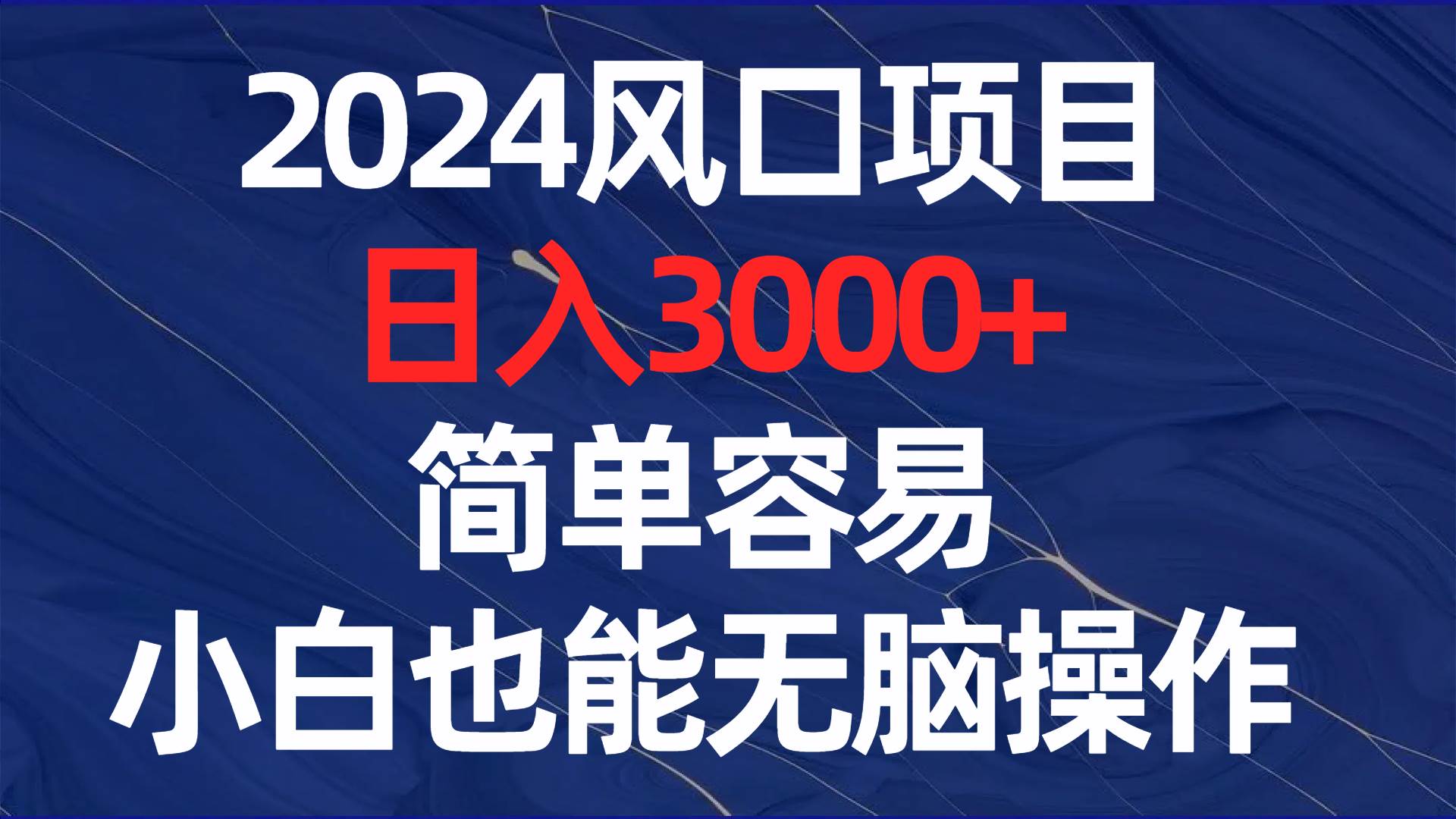 （8432期）2024风口项目，日入3000+，简单容易，小白也能无脑操作|无忧资源社