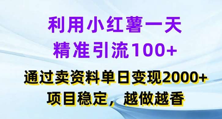 利用小红书一天精准引流100+，通过卖项目单日变现2k+，项目稳定，越做越香【揭秘】|无忧资源社