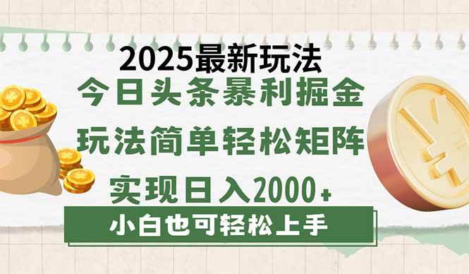 （14120期）今日头条2025最新玩法，思路简单，复制粘贴，轻松实现矩阵日入2000+|无忧资源社