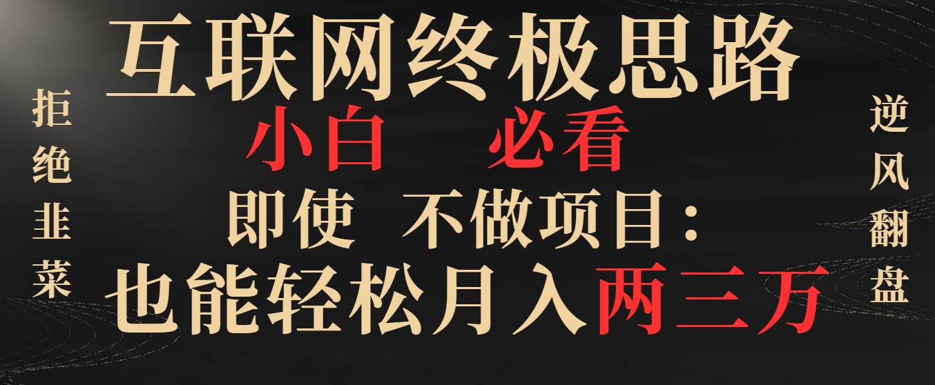 （8619期）互联网终极思路，小白必看，即使不做项目也能轻松月入两三万，拒绝韭菜…|无忧资源社