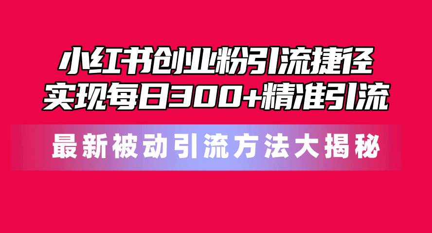 （10692期）小红书创业粉引流捷径！最新被动引流方法大揭秘，实现每日300+精准引流|无忧资源社