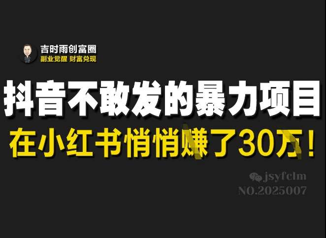 抖音不敢发的暴利项目，在小红书悄悄挣了30W|无忧资源社