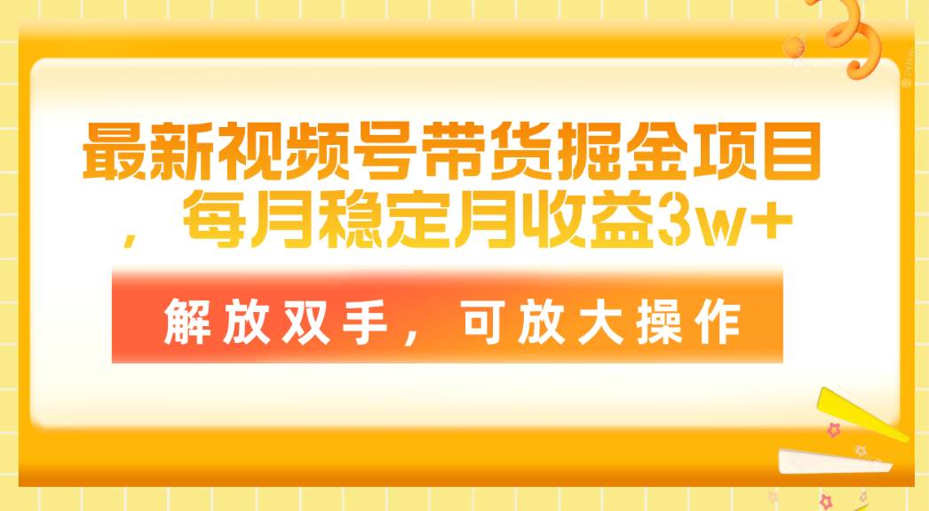 （11010期）最新视频号带货掘金项目，每月稳定月收益3w+，解放双手，可放大操作|无忧资源社