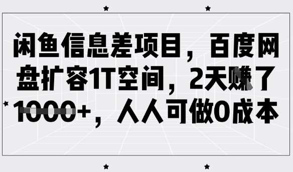 闲鱼信息差项目，百度网盘扩容1T空间，2天收益1k+，人人可做0成本|无忧资源社