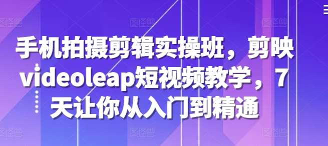 手机拍摄剪辑实操班，剪映videoleap短视频教学，7天让你从入门到精通|无忧资源社