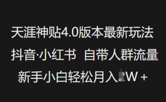 天涯神贴4.0版本最新玩法，抖音·小红书自带人群流量，新手小白轻松月入过W|无忧资源社