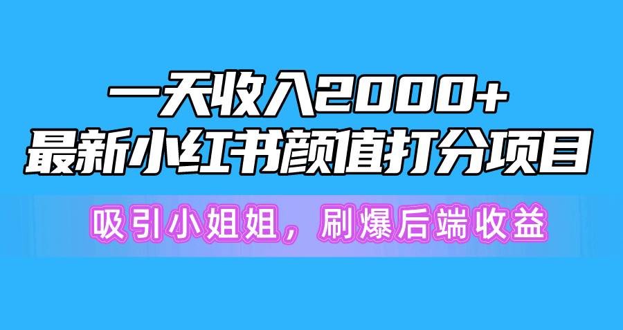 （10187期）一天收入2000+，最新小红书颜值打分项目，吸引小姐姐，刷爆后端收益|无忧资源社