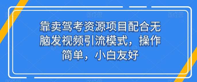 靠卖驾考资源项目配合无脑发视频引流模式，操作简单，小白友好【揭秘】|无忧资源社