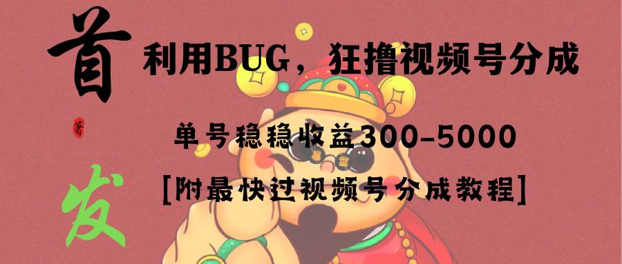 （8549期）全网独家首发，视频号BUG，超短期项目，单号每日净收益300-5000！|无忧资源社