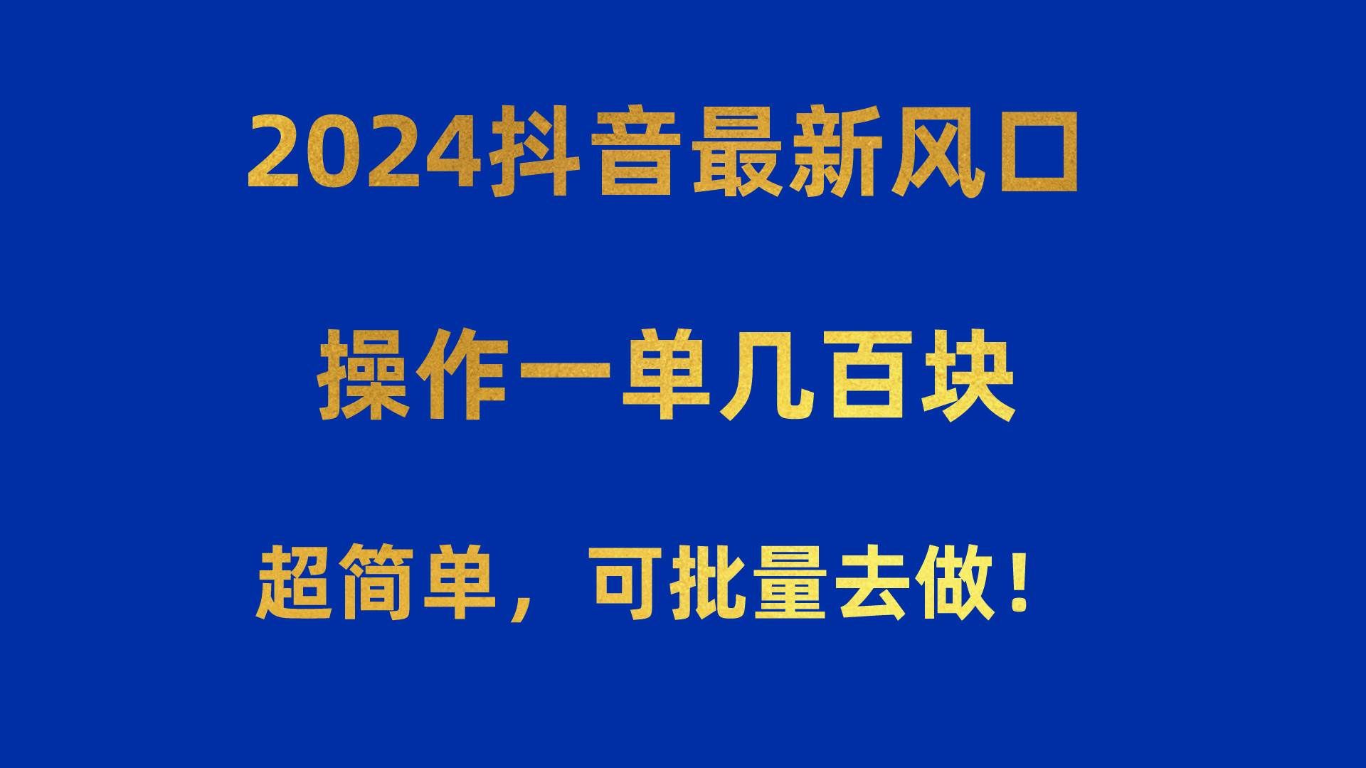 （10413期）2024抖音最新风口！操作一单几百块！超简单，可批量去做！！！|无忧资源社