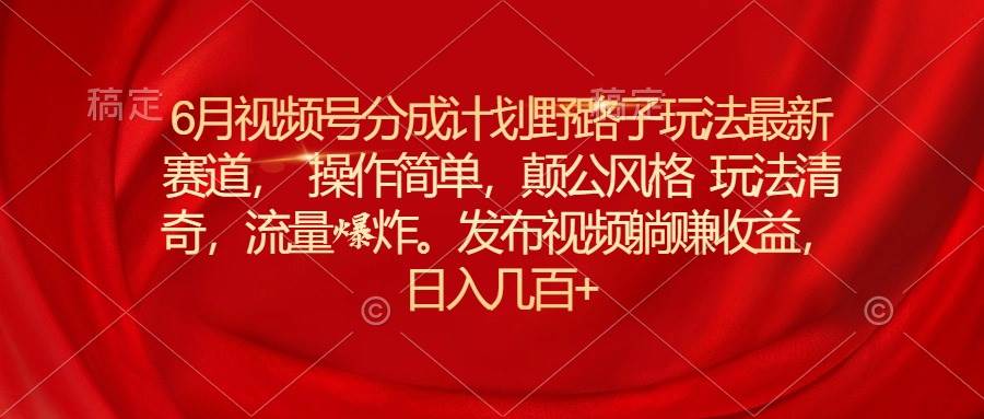 （11040期）6月视频号分成计划野路子玩法最新赛道操作简单，颠公风格玩法清奇，流…|无忧资源社