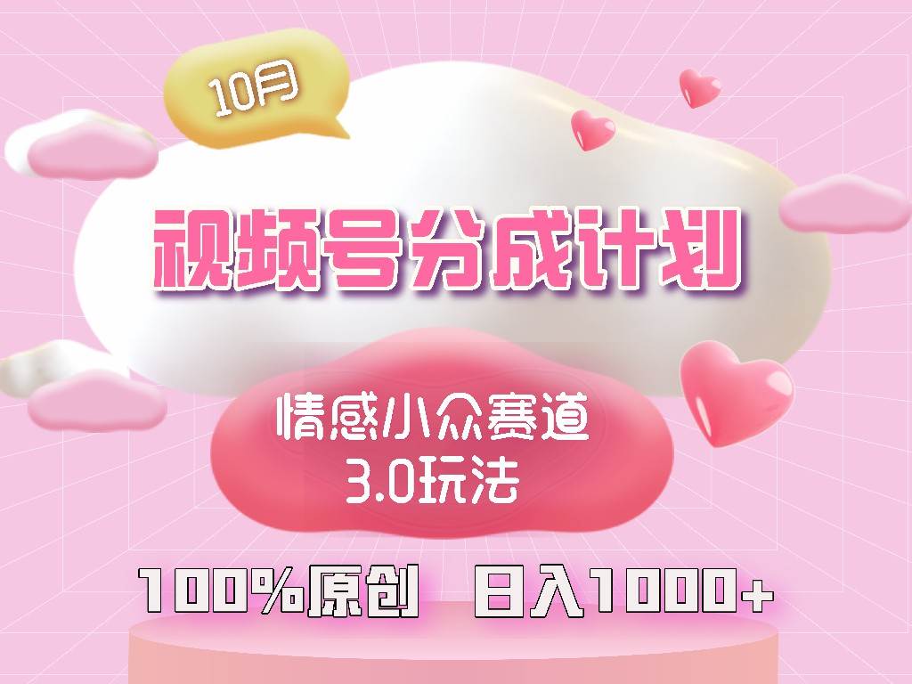 （12939期）视频号情感小众赛道3.0.纯原创视频，每天1小时，小白易上手|无忧资源社
