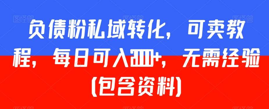 负债粉私域转化，可卖教程，每日可入2000+，无需经验（包含资料）【揭秘】|无忧资源社