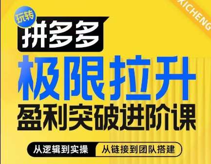 拼多多极限拉升盈利突破进阶课，​从算法到玩法，从玩法到团队搭建，体系化系统性帮助商家实现利润提升|无忧资源社