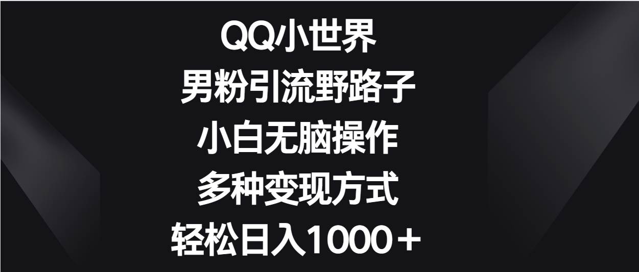 QQ小世界男粉引流野路子，小白无脑操作，多种变现方式轻松日入1000＋|无忧资源社