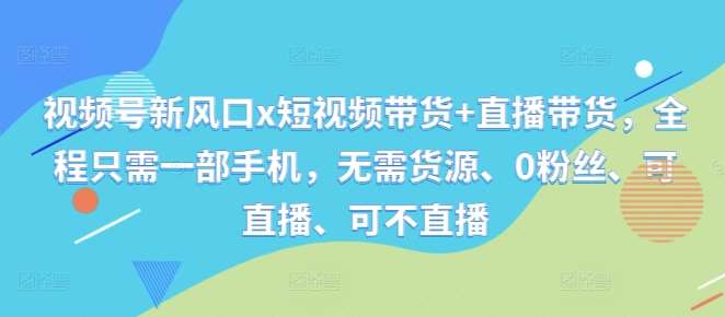 视频号新风口x短视频带货+直播带货，全程只需一部手机，无需货源、0粉丝、可直播、可不直播|无忧资源社