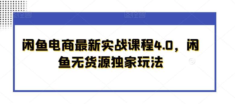 闲鱼电商最新实战课程4.0，闲鱼无货源独家玩法|无忧资源社