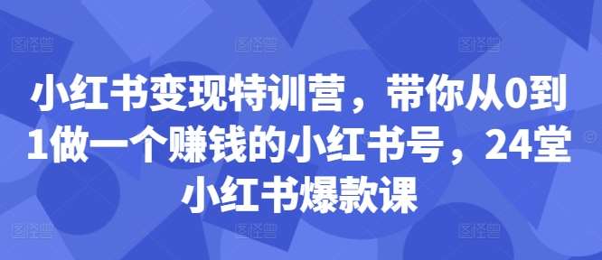小红书变现特训营，带你从0到1做一个赚钱的小红书号，24堂小红书爆款课|无忧资源社