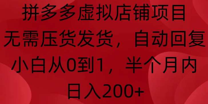 拼多多虚拟店铺项目，无需压货发货，自动回复，小白从0到1，半个月内日入200+【揭秘】|无忧资源社