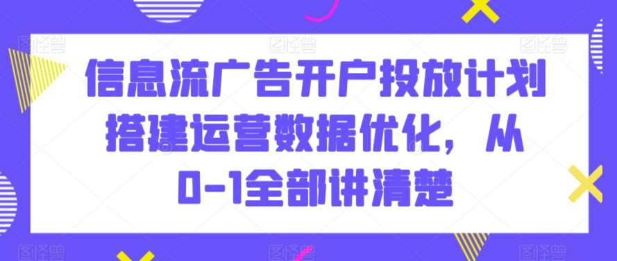 信息流广告开户投放计划搭建运营数据优化，从0-1全部讲清楚|无忧资源社